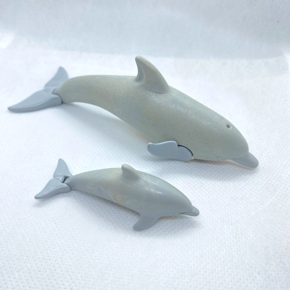 Playmobil Vintage 1994 Geobra Dolphin Family Figures Grey White 2pc Set 5" 3"